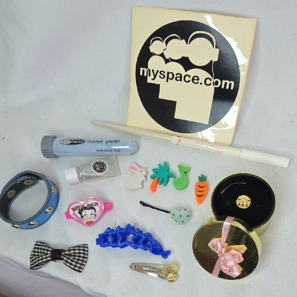 1990s Y2k 2000s Bundle BODY CHARMS Glitter Hairbows Erasers MYSPACE sticker